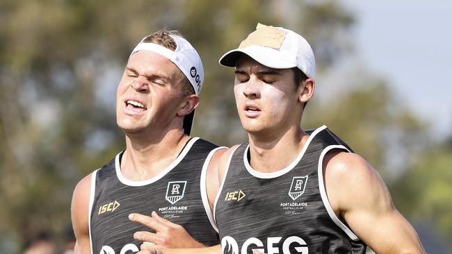 Port Adelaide’s Dan Houston and Connor Rozee should see more time in the midfield in 2020. Picture: Sarah Reed.