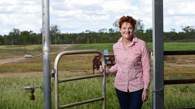 Senator Pauline Hanson at Forest Hill Station, which is affected by the Singapore Military training land deal outside of Charters Towers. Picture: Wesley Monts