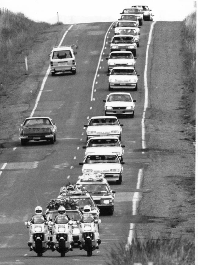 The funeral cortege for Colin Winchester in 1989.