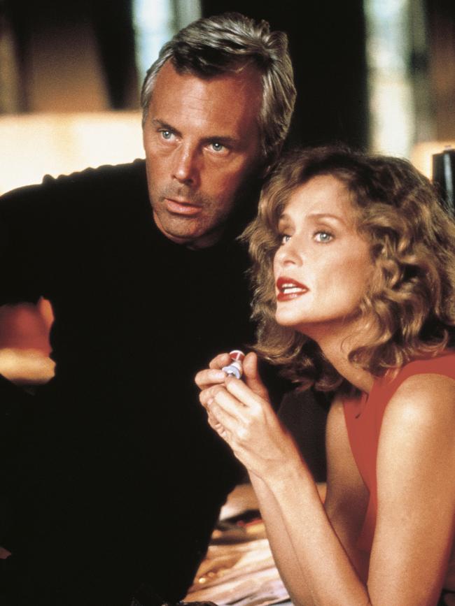 Giorgio Armani with 70s supermodel and actor Lauren Hutton.