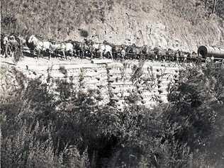 HISTORIC TIMES: Horse teams travelling up the Razorback ridge near the township of Mount Morgan. Picture: Engineers Australia