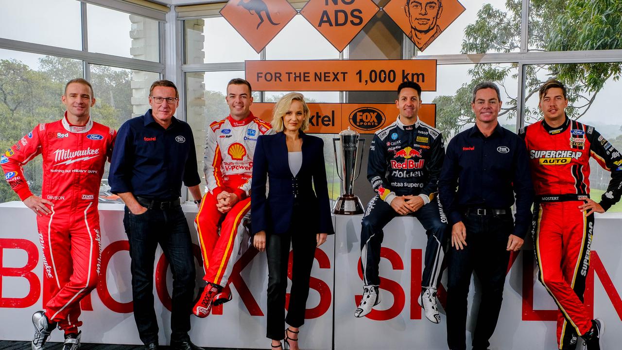 (L-R) Will Davison, Mark Skaife, Scott McLaughlin, Jess Yates, Jamie Whincup, Craig Lowndes, and Chaz Mostert.