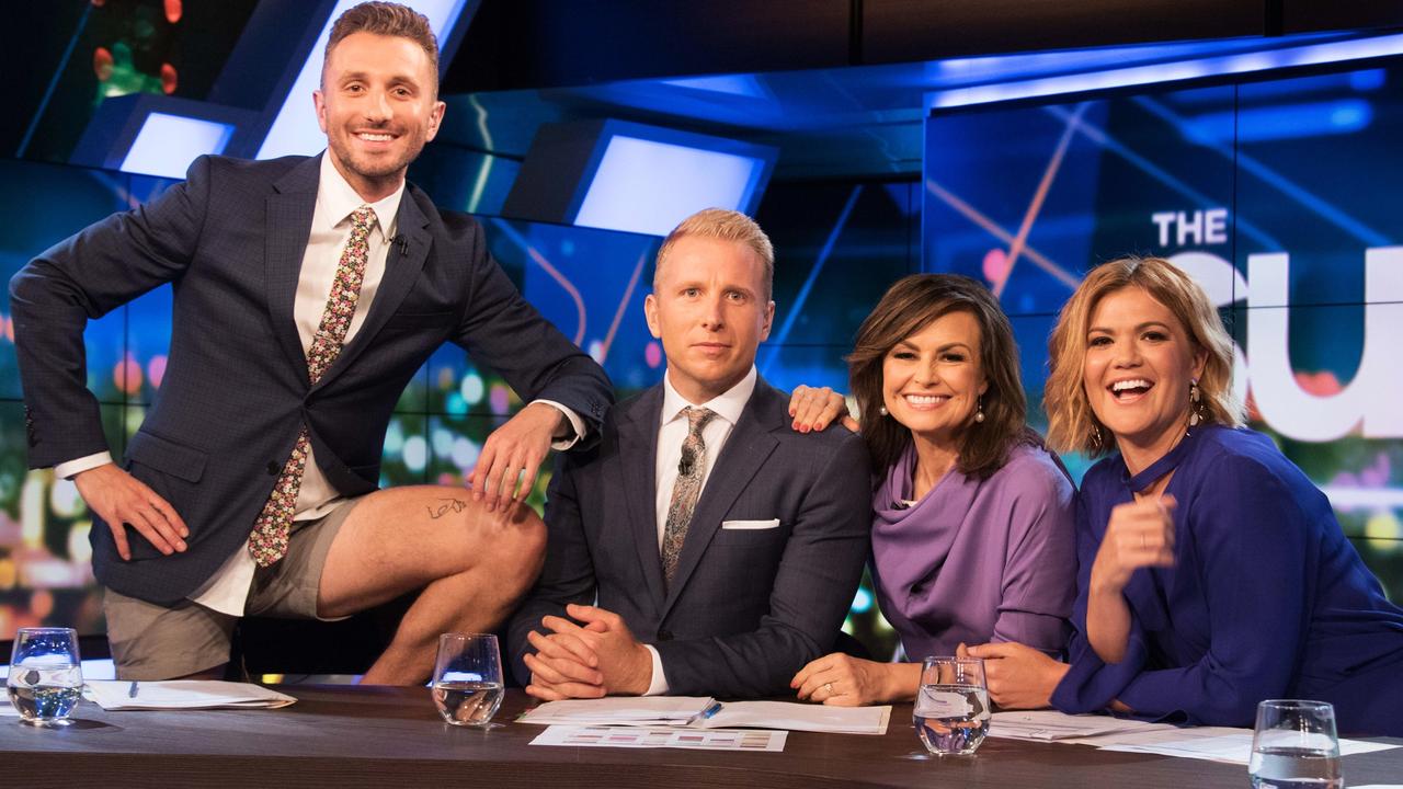 Hamish Macdonald (centre) hosting The Project on Channel 10.