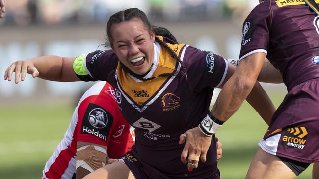 Raecene Mcgregor of the Broncos scores a try. Picture: AAP Image/Craig Golding