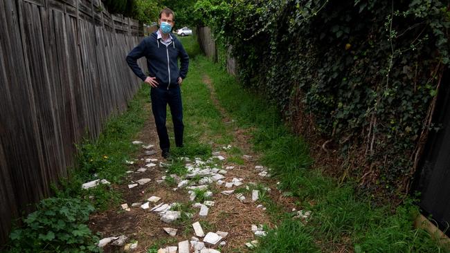 Dirty and unkempt Moreland laneway. Garry West is calling on council to put money into laneways around the municipality after a number of resident complaints. Picture: Tony Gough