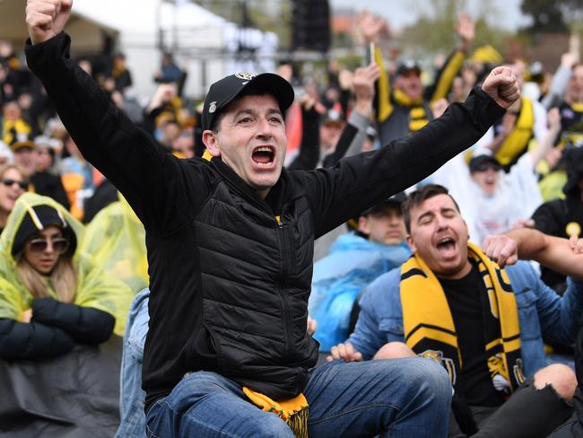 Tigers fans celebrate. Picture: AAP Image/Joe Castro