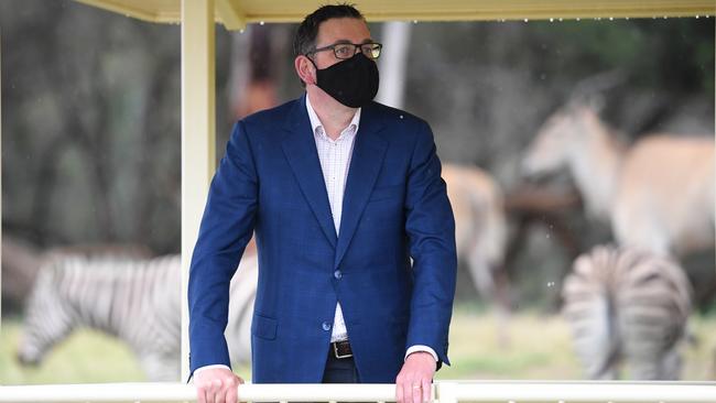 Victorian Premier Daniel Andrews takes a safari tour at the Werribee Open Range Zoo on Wednesday. Picture: AAP