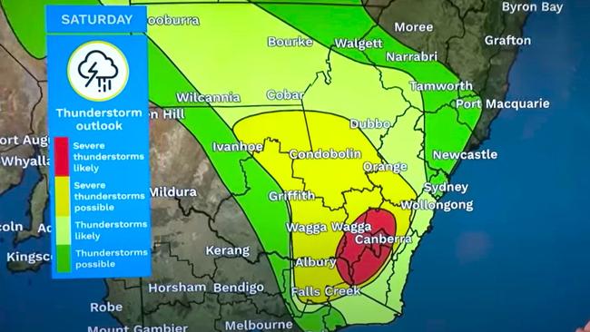 Early ion Saturday, the BOM cancelled a sever thunderstorm warning for Canberra, but conditions are so treacherous, a ne warning could occur. Pictures: BOM.