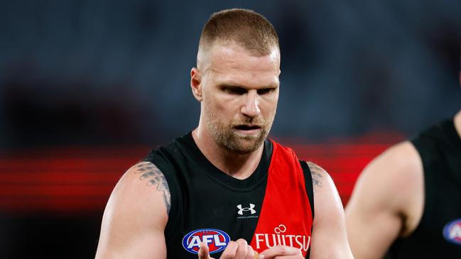 MELBOURNE, AUSTRALIA - AUG 16: Jake Stringer of the Bombers looks dejected after a loss during the 2024 AFL Round 23 match between Essendon Bombers and the Sydney Swans at Marvel Stadium on August 16, 2024 in Melbourne, Australia. (Photo by Dylan Burns/AFL Photos via Getty Images)