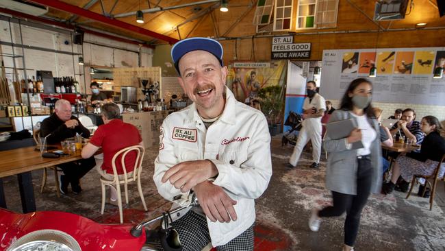 Cafe owner, Salvatore Malatesta at St Ali Roasters in South Melbourne after reopening on Wednesday after stage 4 lockdowns in Melbourne. Picture: David Geraghty