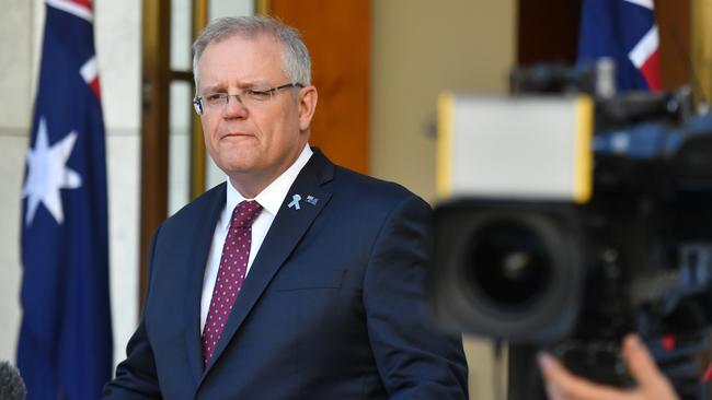 Prime Minister Scott Morrison speaks to the media. Picture: AAP.