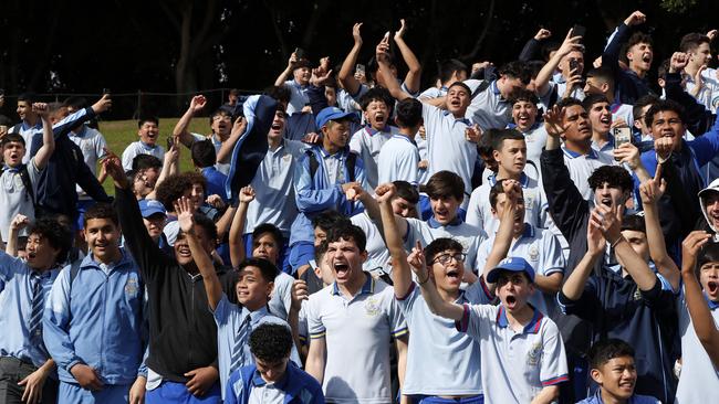 Patrician Brothers Fairfield fans celebrate their win.. Picture: Jonathan Ng