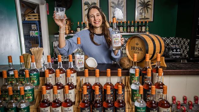 Husk distillery where the Brisbane Messenger family have made a success story out of the Tweed floods. To celebrate the 4th birthday of Husk they are launching a new line of coconut rum and starting paddock to bar tour experiences. Harriet Messenger at Husk distillery.Picture: Nigel Hallett