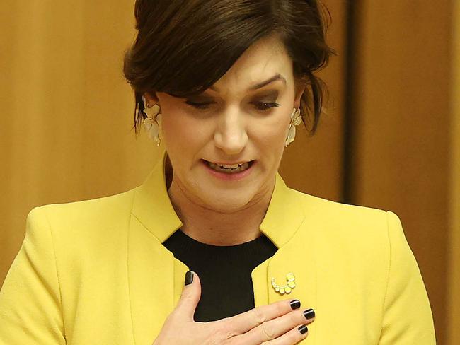 CANBERRA, AUSTRALIA NewsWire Photos - MARCH 18 2020: An upset Nicole Flint spoke of the ongoing abuse, when she read emails she had received recently while speaking in the Federation Chamber, in Parliament House in Canberra.Picture: NCA NewsWire / Gary Ramage