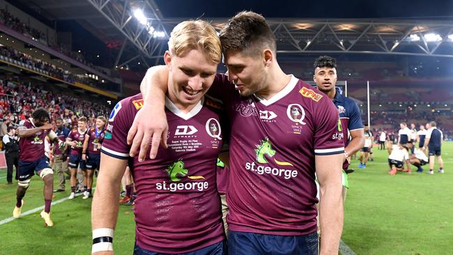 James O'Connor sat next to Brad Thorn in their post-final press conference. Photo: Getty Images