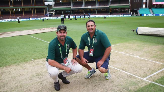 SCG curator Adam Lewis (left) with ground manager Justin Groves in 2018. Picture: Phil Hillyard