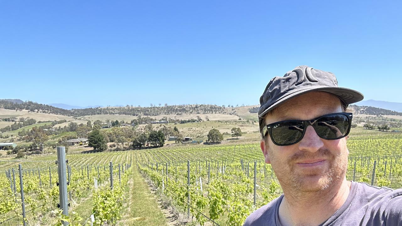 Winemaker Nick Glaetzer at his family's new vineyard at Tea Tree in southern Tasmania.