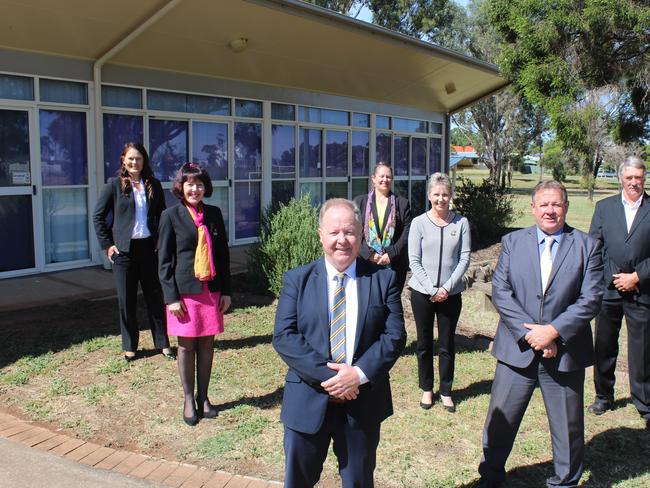 The newly elected South Burnett Regional Council Kirstie Schumacher, Kathy Duff, Danita Potter, Roz Frohloff, Mayor Brett Otto, Scott Henschen and Deputy Mayor Gavin Jones. Photo: Laura Blackmore