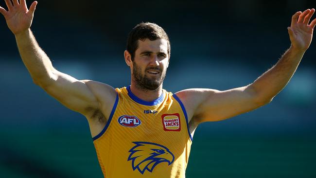 Jack Darling stands on the mark during a West Coast Eagles training session.