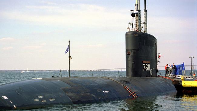 21/03/2009 WIRE: In this undated photo released by the U.S. Navy, the Port-side bow of the Los Angeles class nuclear-powered fast attack submarine USS Hartford (SSN 768) is seen anchored off the US Naval Academy, in Annapolis, Md. The U.S. Navy's 5th Fleet says two of its vessels _ a submarine, the USS Hartford and an amphibious ship, the USS New Orleans collided in the Strait of Hormuz between Iran and the Arabian peninsula early Friday, March 20, 2009. (AP Photo/U.S. Navy, Don S. Montgomery)