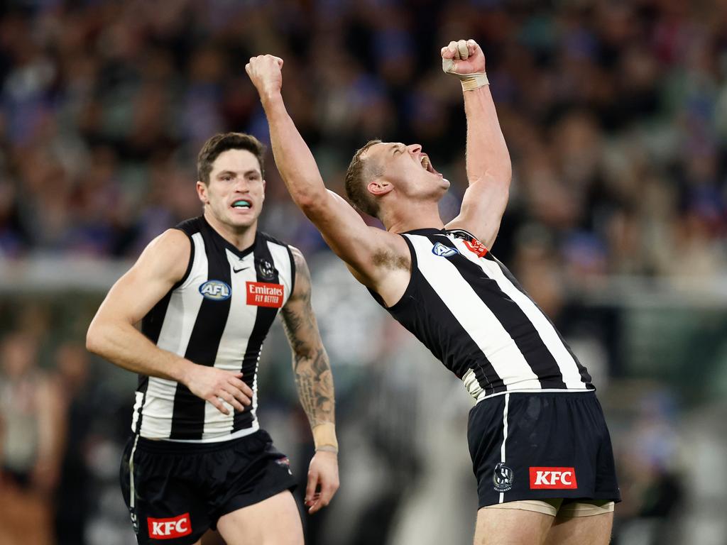 Kreuger celebrates one of his goals on King’s Birthday last year. Picture: Michael Willson/AFL Photos via Getty Images