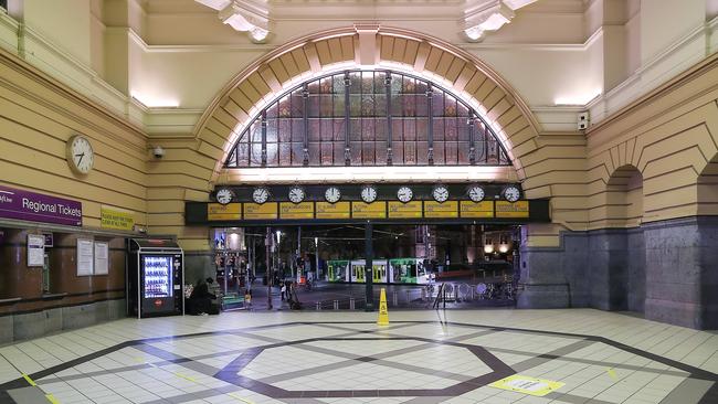 A deserted Flinders Street Station. Picture: Ian Currie