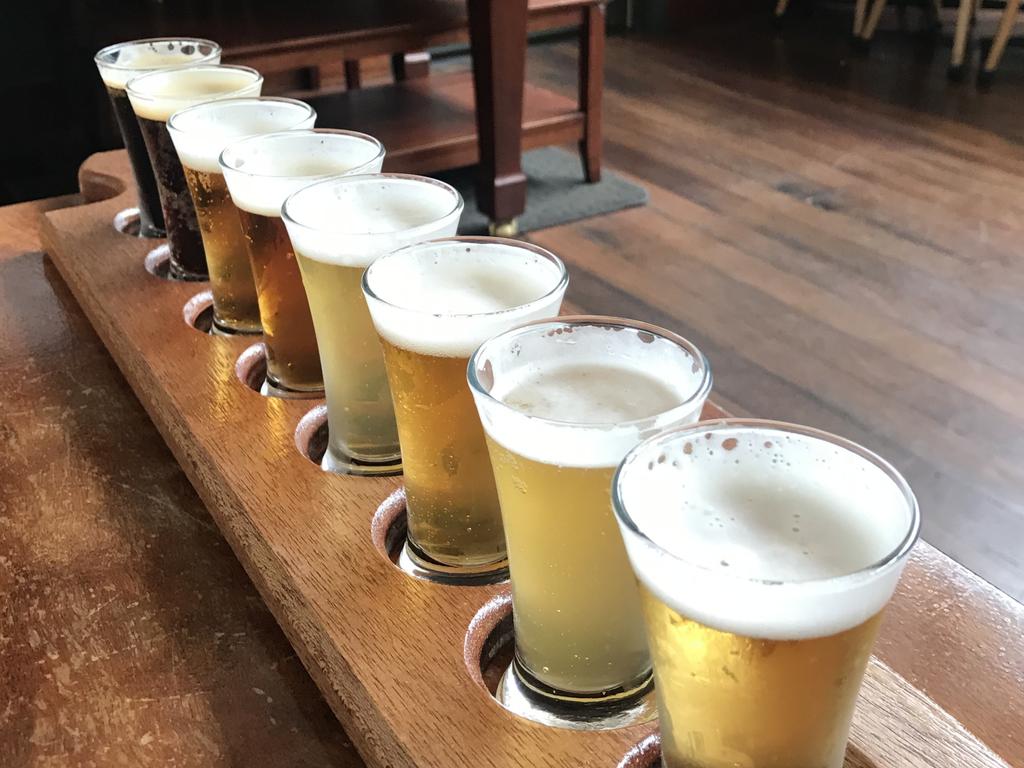 A tasting paddle of beers at the Lobethal Bierhaus, a craft brewery fan’s delight. Picture Brad Crouch