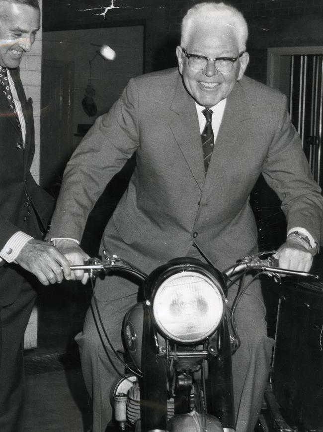 Sir Mark Oliphant was SA Governor, a renowned scientist and RAA patron – the latter role seeing him astride one of the last motorcycles used by RAA patrols.