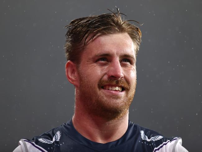 SYDNEY, AUSTRALIA - MARCH 18:  Cameron Munster of the Storm looks on in warm up ahead of round two NRL match between the Parramatta Eels and the Melbourne Storm at Bankwest Stadium on March 18, 2021, in Sydney, Australia. (Photo by Cameron Spencer/Getty Images)