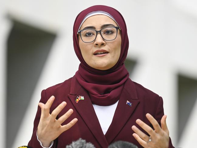 CANBERRA, Australia - NewsWire Photos - October 9, 2024: Senator Fatima Payman holds a press conference at Parliament House in Canberra. Picture: NewsWire / Martin Ollman