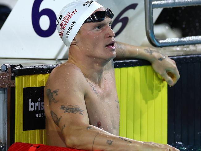 BRISBANE, AUSTRALIA - JUNE 13: Cody Simpson of Australia competes in the Men's 100 Metre Freestyle during the 2024 Australian Swimming Trials at Brisbane Aquatic Centre on June 13, 2024 in Brisbane, Australia. (Photo by Quinn Rooney/Getty Images)