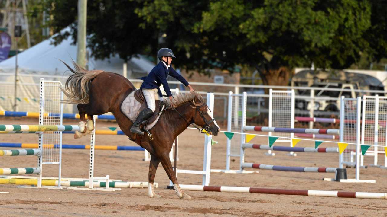 Tyler Short in showjumping action at the Warwick Show. Picture: Gerard Walsh