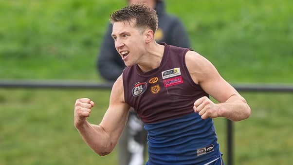 Aydin Dani celebrates a goal for Banyule. Picture: Field of View Photography