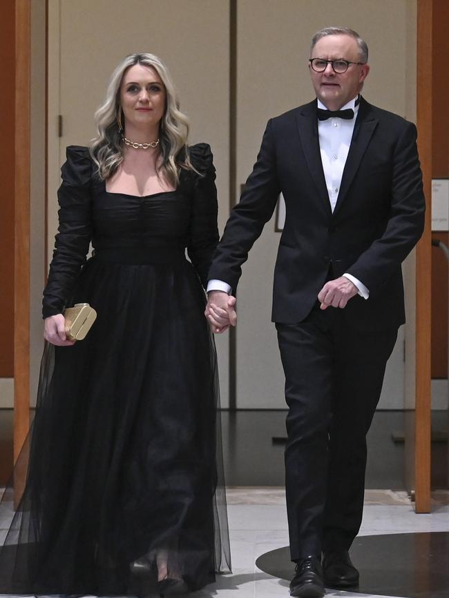 Anthony Albanese and his partner Jodie Haydon both opted for black. Picture: NCA NewsWire / Martin Ollman