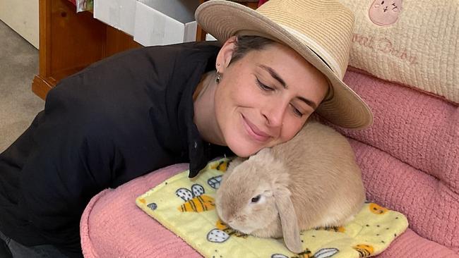 The Rabbit Sanctuary's rabbit foster carer Steph Knowles with Little Love.