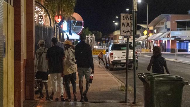 Teenage boys on the streets of Alice Springs at night. The Red Centre has come under national scrutiny for what some local residents say is the worst crime escalation in decades. Picture: Mark Brake