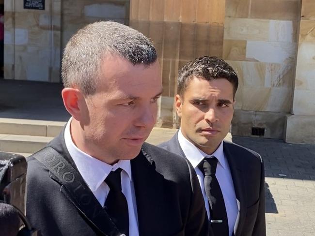 Jared Petrenko and lawyer Nick Murphy after his domestic violence assault charge was dropped. Picture: Brinley Duggan