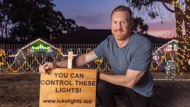 Luke Denton outside of his Christmas lights displays at his Blackwood home. Picture: Ben Clark