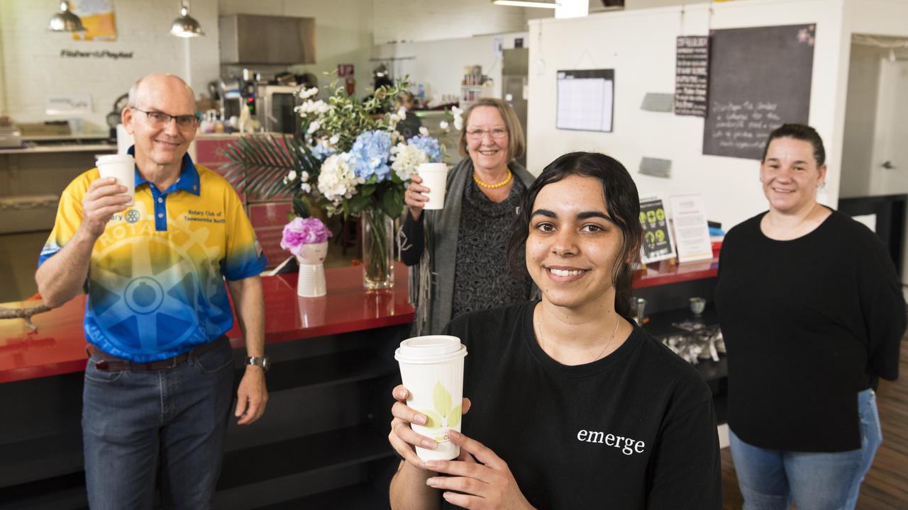 Makahla Tranquille (front) of Emerge Cafe with (back, from left) Chris Seydel of Rotary, YellowBridge CEO Penny Hamilton and Emerge founder Jen Shaw. Picture: Kevin Farmer