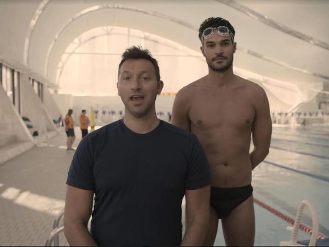 Ian Thorpe and his partner Ryan Channing in their video asking for Australia's to enrol before the postal plebiscite. Picture: Supplied