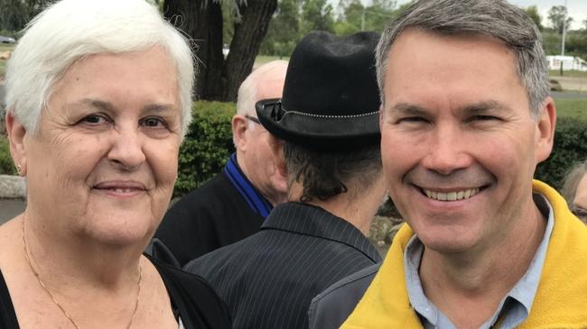 Charles Seaberg’s sister Barbara Lawler and David Petrikas, president, Sunbeam Owners Club of NSW at the funeral.