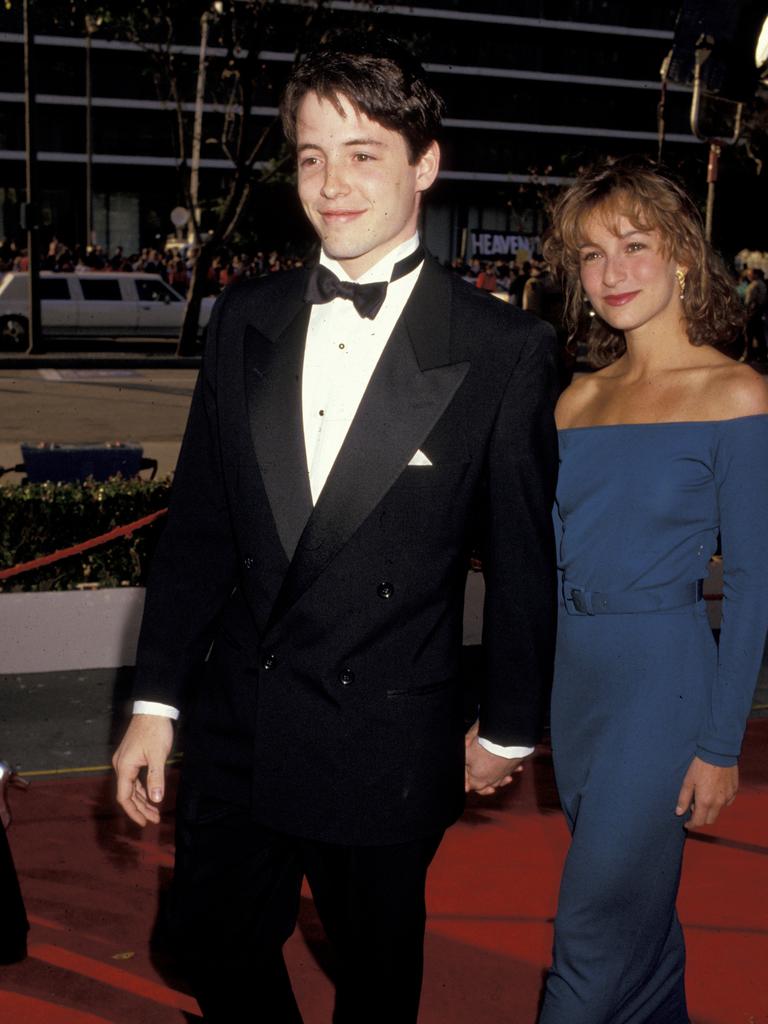 Ferris Matthew Broderick and Jennifer Grey at the Oscars in 1987. The pair starred as siblings in classic 1986 film Ferris Bueller’s Day Off. Picture: Getty