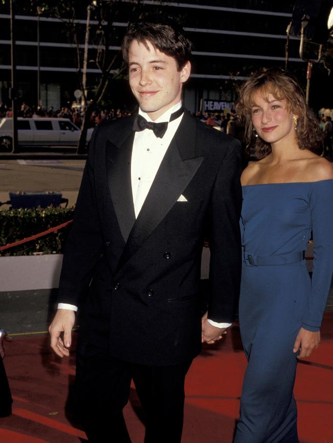 Ferris Matthew Broderick and Jennifer Grey at the Oscars in 1987. The pair starred as siblings in classic 1986 film Ferris Bueller’s Day Off. Picture: Getty