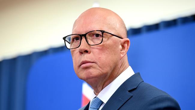 The Leader of the Opposition Peter Dutton. His approach to energy integrates zero-emissions nuclear energy alongside renewables and gas, delivering a total system cost significantly lower than Labor’s, he said. Picture: NewsWire / John Gass