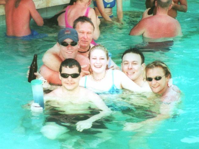 Coogee Dolphins David Mavroudis, Josh Illiffe, Dean Kefford, Adam Howard and Daniel Mortensen with friend Rebecca Cartledge in Bali before the bombing.