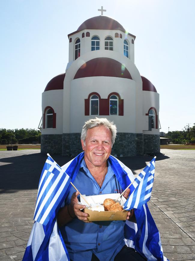 Darwin Greek Community president Nick Poniris with Greek treats from Caramella Patisserie that will be on offer at the festival. Picture: Katrina Bridgeford