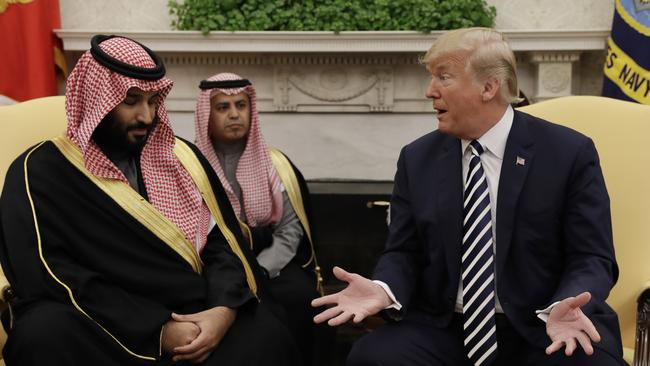 President Donald Trump meets with Saudi Crown Prince Mohammed bin Salman in the Oval Office of the White House, Tuesday, March 20, 2018, in Washington. (AP Photo/Evan Vucci)