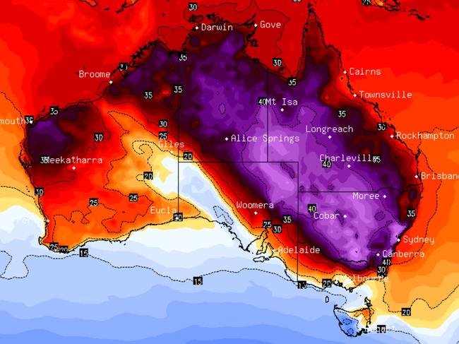 A heat map of Australia on Saturday. Picture: BSCH