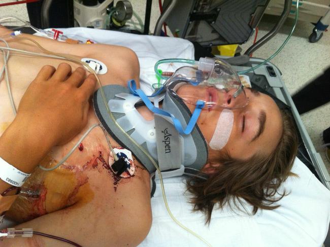 Ryan Meuleman in hospital after the near-fatal crash.