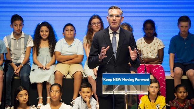 The premier announces the ‘super for kids’ policy at the Liberals’ campaign launch in Prestons. Picture: Monique Harmer